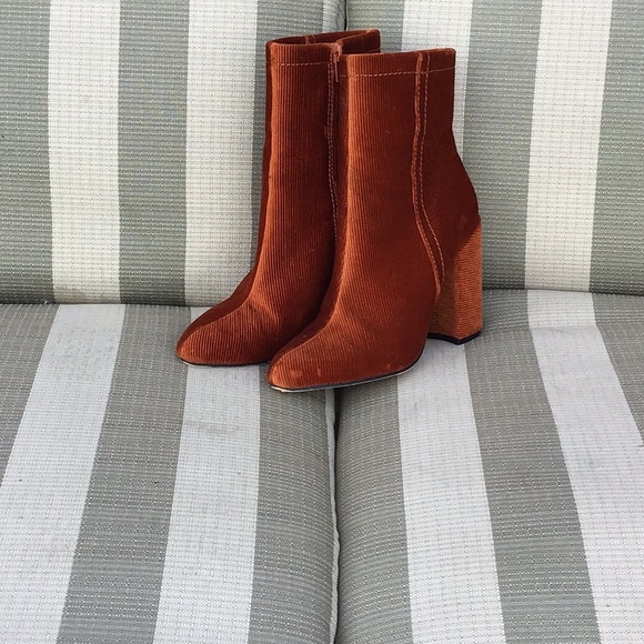 Burnt orange corduroy Heeled Boots with Sleek Silhouette - Picture 1 of 5